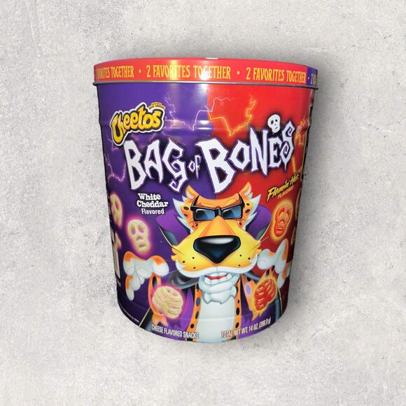 Cheetos Bag of Bones EMPTY Collectible 12" Metal Cylinder Tin With Lid - Picture 1 of 3